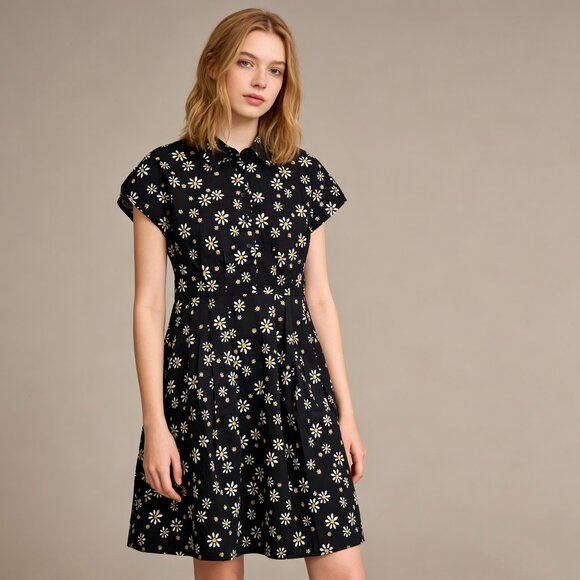 Unbranded Dresses & Skirts - NWOT Daisy Print Dress Size 6 Floral Print Short Sleeve Mini Dress Black